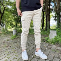 미르미르 남자 반밴딩 면 스판 카고 조거팬츠