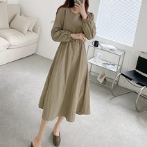 가을 40대 미시 허리 끈 스트링 밴딩 바스락 아노락 아웃도어룩 꾸안꾸 A라인 롱 원피스
