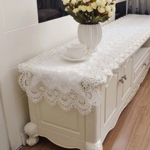 방수테이블보 테이블보 식탁보 패브릭아트 직사각형 거실 티테이블보 유럽식 레이스 테이블플래그 가정용 코튼린넨 상큼 덮개천, T02-L51화이트, C02-40*145cm(사용 수납장길이 100-120)