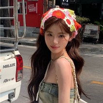 여름휴가 핸드메이드 뜨개 두건 그물 니트 반다나 휴가룩