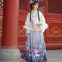 자락 생활한복 원피스 환혼 라인 안감 저고리 소매 빈티지 새해 꽃자수 패턴
