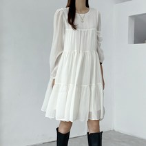 쉬폰 캉캉 박시 라운드 미니 스트랩 원피스
