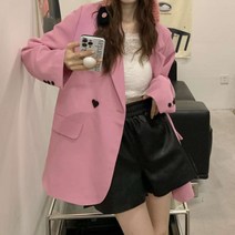 저스트메리드 핑크 하트 단추 포인트 여성 캐주얼 데일리 자켓 마이 C08