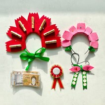 어버이날 스승의날 카네이션 리본 아기 머리띠 만들기 키트 인간 화환 용돈 현금 돈 부모님, 01. 카네이션 머리띠 세트