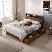 [도모디자인] 보니타 LED 고무나무 원목 수납 라지킹침대 / 이태리 메모리폼 매트리스(1700), 내추럴