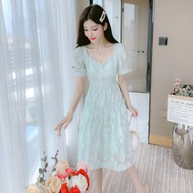 HQINT 2022 새로운 여성 여름 디자인 감지 거품 소매 허리 순수한 공주 스커트 점프 수트 드레스 ZA-245849