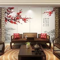 아이방벽지 신 매화 티비 기함 응접실이 있다 수묵 산수화 헝겊 3D 맟춤제작 통큰 영상 뮤럴 3222910802, 실크 이문 헝겊 벽지 /제곱 쌀