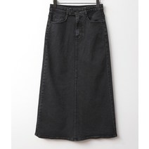 S-3XL 빅사이즈 A라인 훌 블랙 데님 롱 스커트 트임 치마 투버튼 허리밴딩 하비 커버