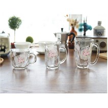 일본산 예쁜 플라워 손잡이 유리컵 3p 레스토랑 집들이선물 북유럽 카페, 대3P