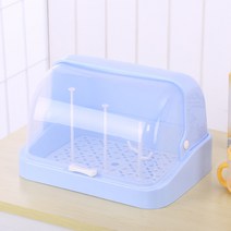 주방 병 배수 그릇 랙 랙 컵 차 세트 그릇 젓가락 뚜껑 컵 랙이있는 식기 방진 보관 상자, 대형 파란색 배달 브래킷