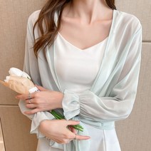 블라우스 여성 긴 소매 숄 봄 여름 스윗 해변 바캉스 래쉬가드 얇은 숏 끈가디건 상의