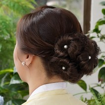 살롱드메리 수국 진주 한복 볼륨 올림머리 가발 집게핀, 딥블랙, 1개