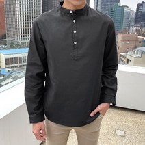 더맨쉽 부드러운 고급 옥스포드 헨리넥 긴팔 셔츠 SBTST12006
