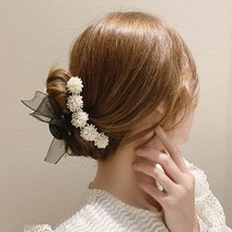 [KT알파쇼핑]너클 비즈 장식 리본 헤어 집게핀
