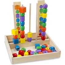 46개의 나무 구슬과 5개의 양면 패턴 보드가 포함된 Melissa & Doug 비드 시퀀싱 세트 - 색상 인식 장난감 일치하는 모양 스태커 4세 이상 어린이를 위한 분류기 장, Bead Sequencing