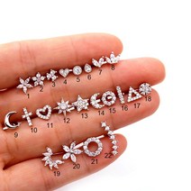 쉽고백팩 강아지 가방 아기띠 슬링백 켄넬 패션 316 스테인레스 스틸 미니 지르콘 연골 피어싱 스터드 귀걸, 02 Silver_14 14