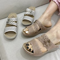 슈리오 여성 소가죽 발편한 푹신한 슬리퍼 5cm