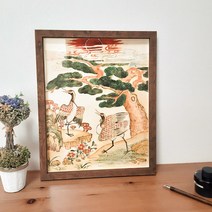 나봄갤러리 십장생도 (40X31) 학 해 구름 바위 불로초 소나무 액자, 4.내츄럴 브라운 액자