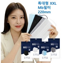 [100매]특대형마스크 빅사이즈 3중 mb필터 특대형(220mm) XXL 컬러 4종 / 화이트 블랙 그레이 블루스카이 일회용 대두 초대형 마스크 100매, 그레이 50매 + 블루 50매