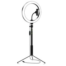 Andoer 26cm / 10.2 인치 3200K-5600K 디 밍이 가능한 LED 링 비디오 라이트 120cm Selfie 스틱 탁상용 삼각대 휴대 전화 홀더 원격 제어 키트 라이브 스트리밍 메이크업 YouTube 사진