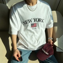 뉴욕 자수 목안늘어나는반팔 여름 티셔츠 3color