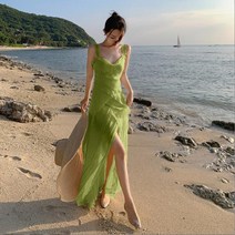 프릴 레이어드 해변 신혼여행 허니문 원피스 휴양지 웨딩 촬영 민소매 롱 드레스 E273