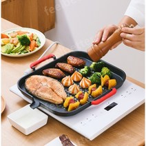 안성주물 가정용 주물 가마솥뚜껑 무쇠 솥뚜껑 불판 그리들팬 철판 고기 캠핑 사각 인덕션, A.직선 팬(오일브러시+클립)