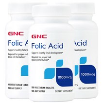 GNC Folic Acid 지엔씨 엽산 폴릭 애시드 1000mcg 베지테리언 100정 x 3, 3개