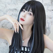 브릿지 블루 탈색 투톤 긴머리 직모 가발 여성, 57CM, 단일사이즈