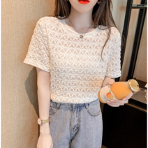 여름 펀칭 레이스 t셔츠 여성 스윗 와이드 루즈핏 상의