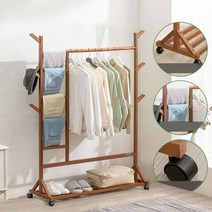 옷행거 루케인 비웰 1000 대나무원목 이동식 행거 B형, 월넛