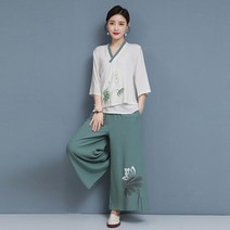 연꽃문양 프린팅 전통의상세트 라운지웨어 칠부티셔츠 통바지