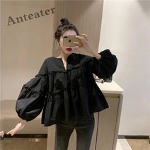 [Anteater]여자 봄 빅사이즈 블라우스 A라인 퍼프소매 셔츠 xin217BG3