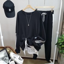 상상그이상 여성용 국내제작 빅사이즈 오버핏 삥줄 포인트 영문 레이어드 티셔츠 맨투맨