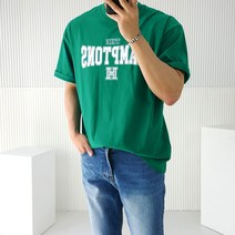 로니제이 남자 여름 오버핏 면 프린팅 레터링 햄튼 반팔 티셔츠