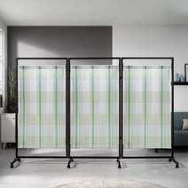 이동식 파티션_3단_체크그린(방염원단)_블랙, 단품