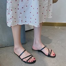 여성 낮은굽 스트랩 샌들 슬리퍼 휴가지 편한 신발