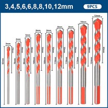 나사산 철 스테인레스 드릴탭 핸드탭 기리탭 탭드릴 XCAN-다기능 삼각형 드릴 비트 세라믹 타일 콘크리트 벽 금속 목재 드릴링 홀 커터 유리, 9pcs 3-12mm