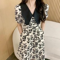 블랙 빅카라 주니어 여아 학생 10 20대 키작녀 원피스 여름 흰색 반팔 미니 드레스 캐주얼 바캉스 청소년