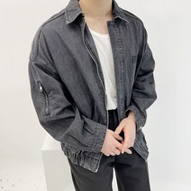 남자 오버핏 투웨이 집업 데님 청자켓