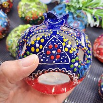 투르크와즈 튀르키예 터키 핸드메이드 도자기 석류모양 티라이트 캔들홀더 촛대, 진청