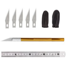 조각 칼을 가진 Fenrry 조각 장비 5 pcs 잎 측정 통치자 종이 가죽 절단을위한 가죽 손가락의 쌍 실제적인, 보여진 바와 같이