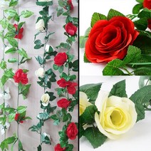 장미넝쿨조화 벽면 울타리 인테리어 인조 덩쿨 90cm, 제품선택, 16송이 레드