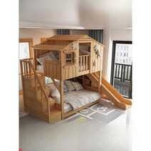 어린이 나무 2층원두막 쉼터 정자 파고라제작 조합, 원목 1000mmx1900mm+미끄럼틀