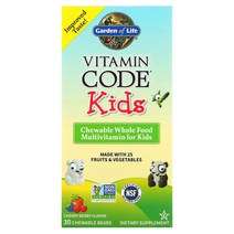 Garden of Life (가든 오브 라이프) Vitamin Code 어린이용 츄어블 천연 식품 종합비타민 체리 베리 곰 모양 30정, 30 개