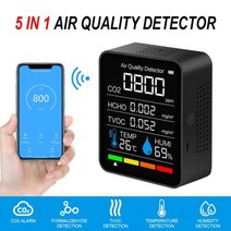 분석 장비 측정기 계측기 블루투스 5 in1 CO2 미터 디지털 온도 습도 테스터 이산화탄소 TVOC HCHO 검출기 대기 질 모니터, CHINA, 5 in 1 Black