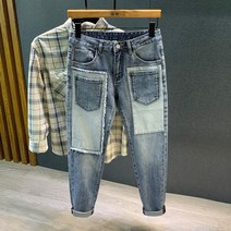 스트릿 바지 남성용 멀티 포켓 스티칭 레트로 스트리트 성 시크 데님 남성 청바지
