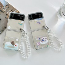 사은품/갤럭시 Z플립4 Z플립3 제트플립4 지플립4 제트플립3 ZFlip4 F721 폴더블폰 귀여운 캐릭터 디자인 스탠드 거치대 핑거 그립 스트랩 투명 하드 핸드폰 케이스