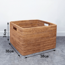 라탄 정리 바구니 바스켓 철제 패브릭 대나무 사각 대형 손잡이 미니 플라스틱 트레이 수납, 기본형 38*38*24cm