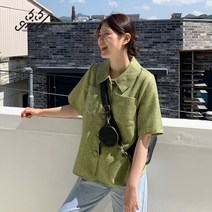 여성 고급 반팔 트위드 자켓 한국 66girls 옷깃 천 버튼 단색